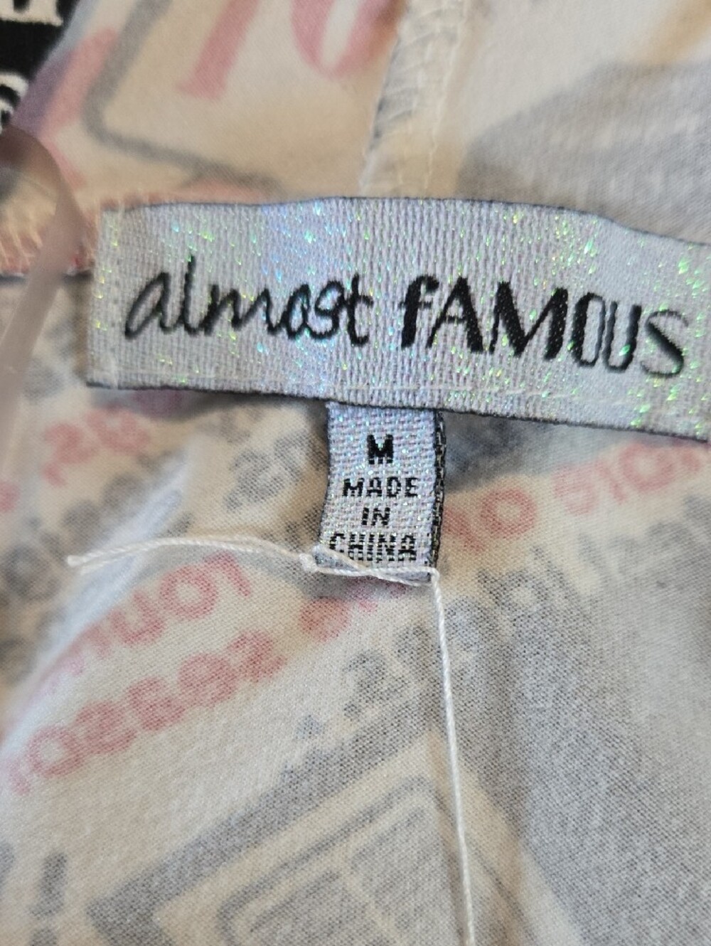 DR45 Almost Famous Newspaper Print Dress Bodycon Knee Length Ruched Side Hoodie - Picture 10 of 12
